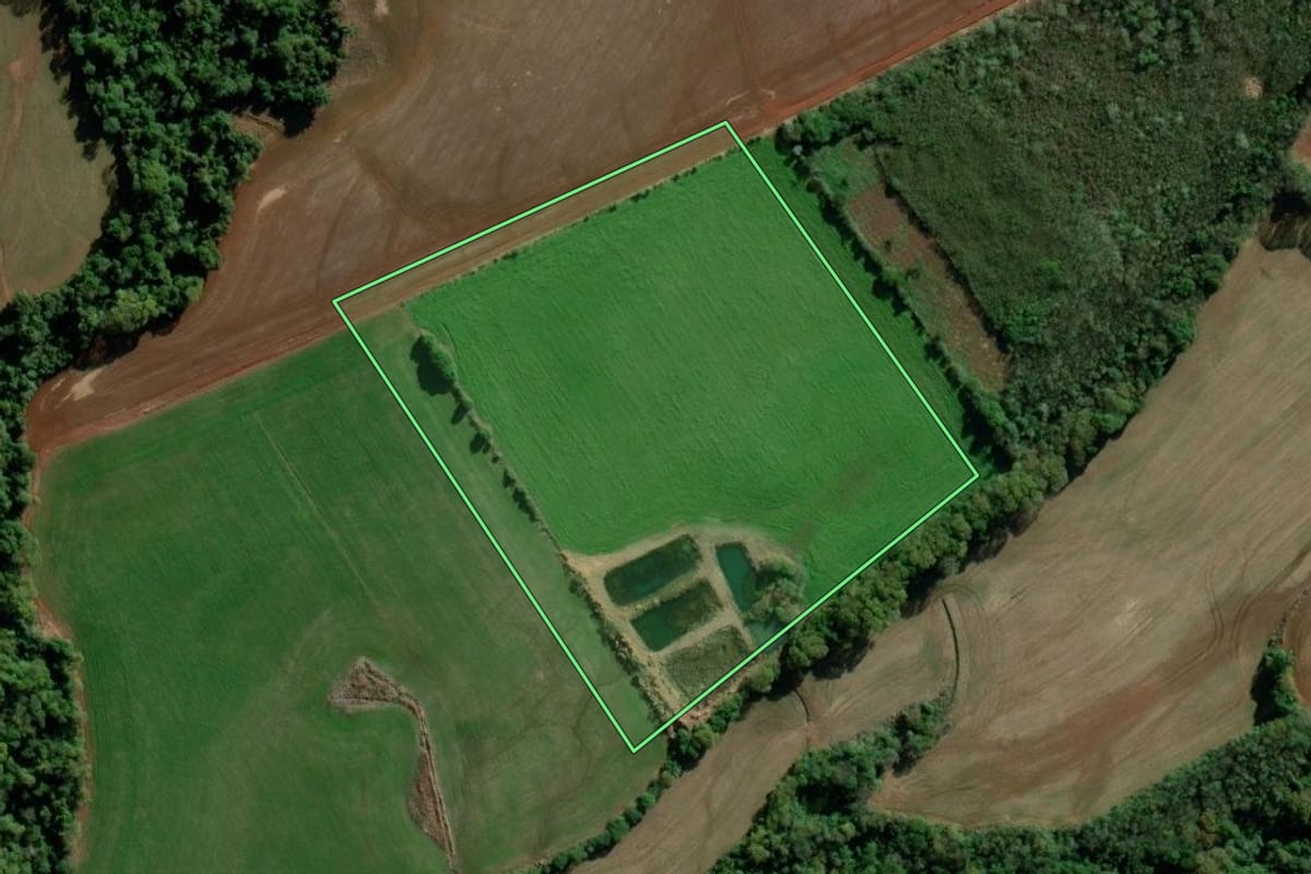 Imagem de satélite do imóvel rural em Boa Vista do Cadeado (RS), com o contorno declarado no CAR desenhado por cima.