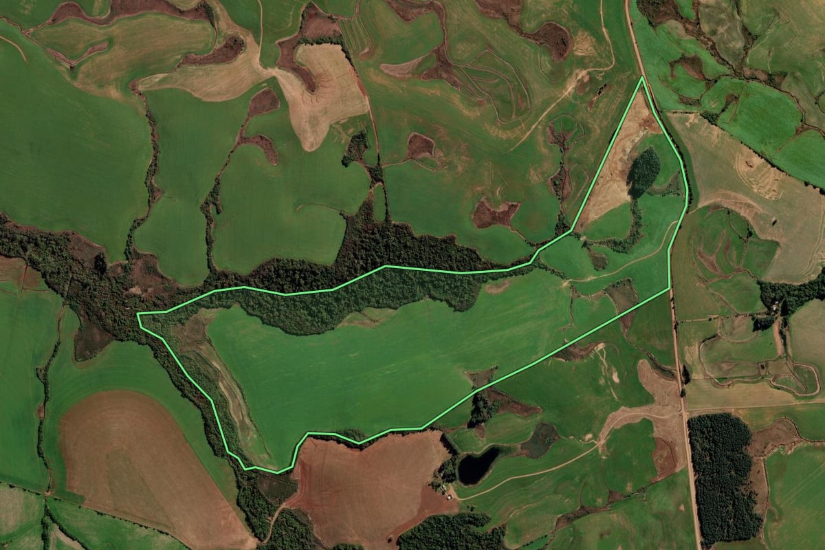 Imagem de satélite do imóvel rural em Boa Vista do Cadeado (RS), com o contorno declarado no CAR desenhado por cima.