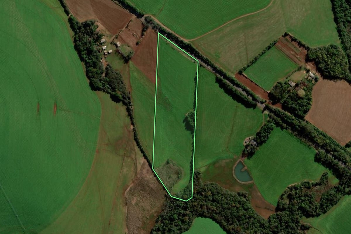 Imagem de satélite do imóvel rural em Boa Vista do Cadeado (RS), com o contorno declarado no CAR desenhado por cima.
