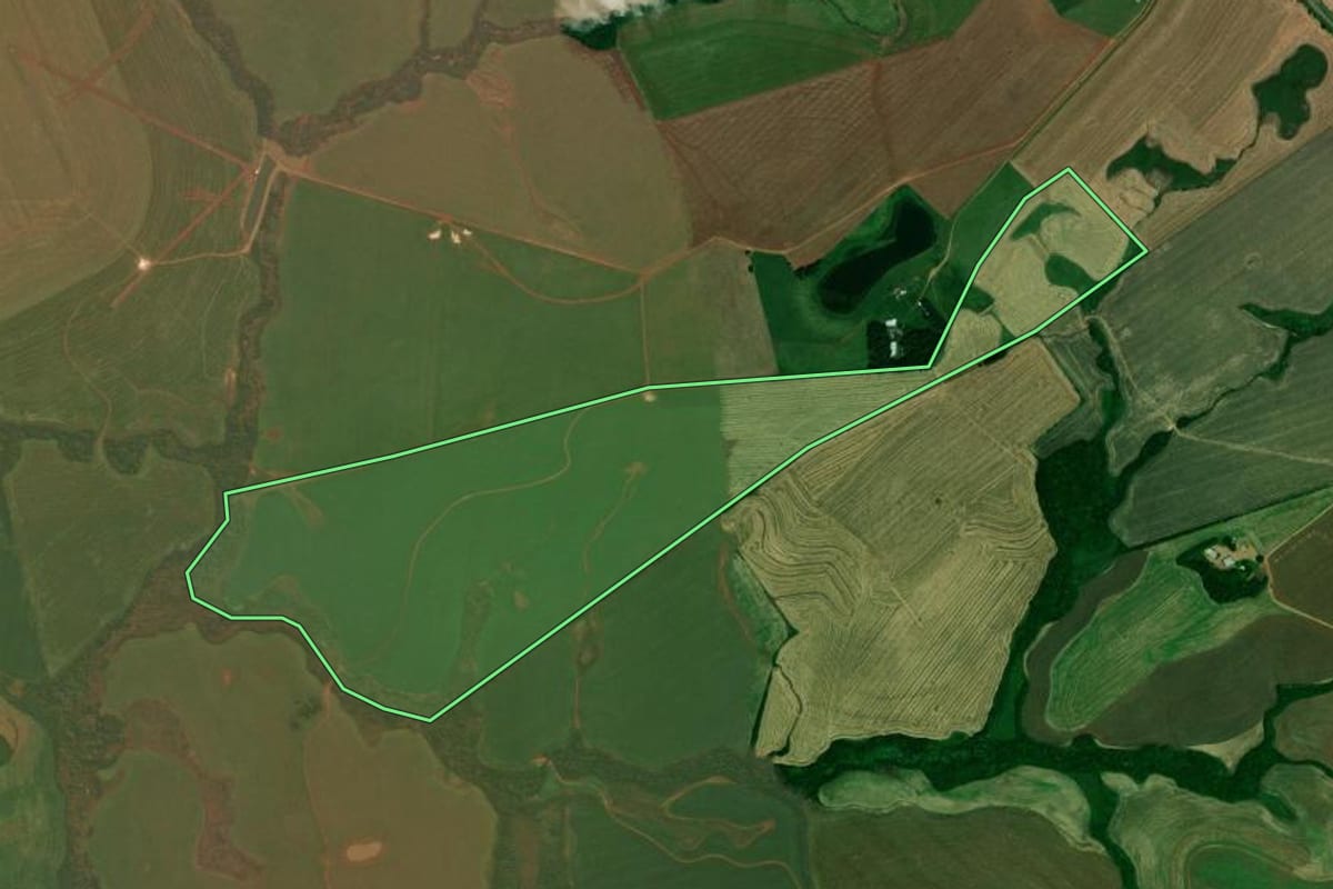 Imagem de satélite do imóvel rural em Boa Vista do Incra (RS), com o contorno declarado no CAR desenhado por cima.