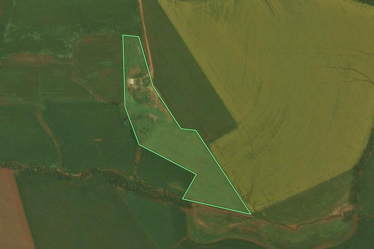 Imagem de satélite do imóvel rural em Boa Vista do Incra (RS), com o contorno declarado no CAR desenhado por cima.