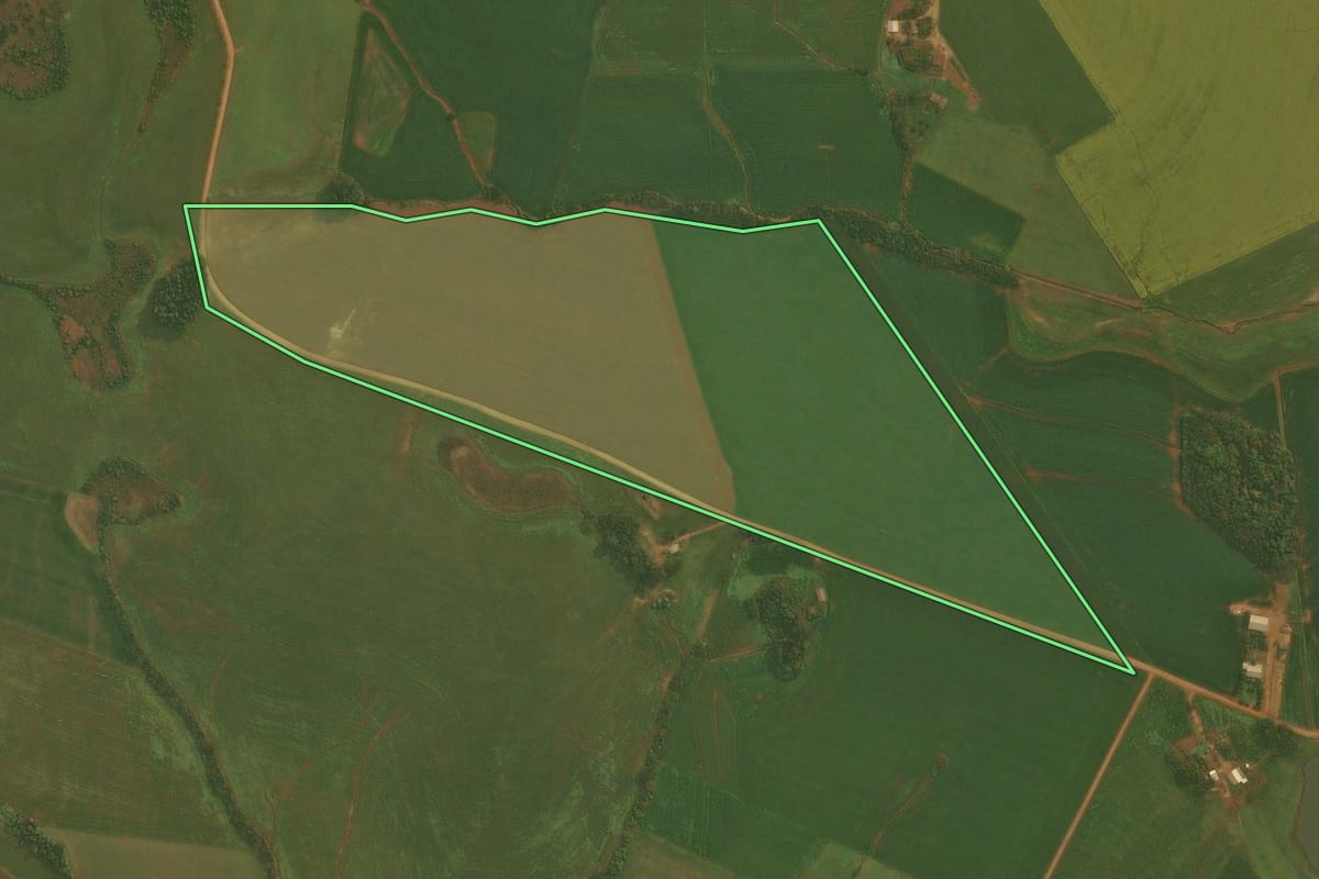 Imagem de satélite do imóvel rural em Boa Vista do Incra (RS), com o contorno declarado no CAR desenhado por cima.