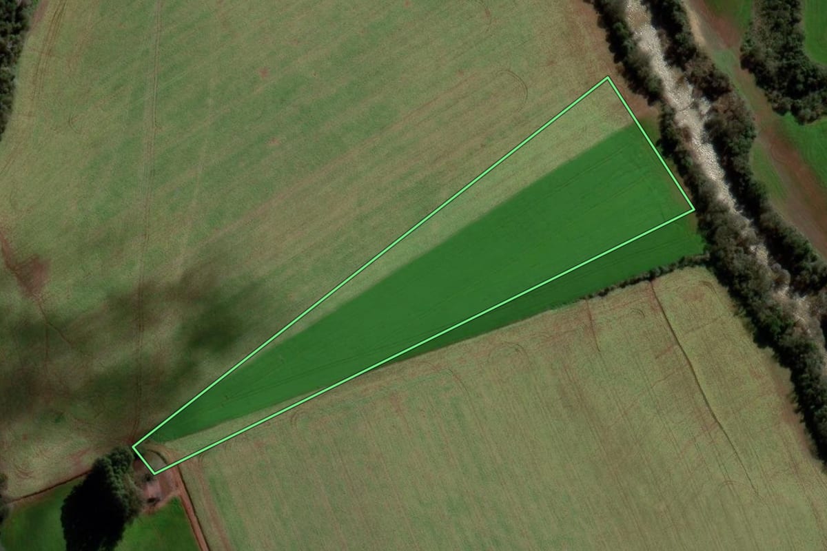 Imagem de satélite do imóvel rural em Boa Vista do Incra (RS), com o contorno declarado no CAR desenhado por cima.