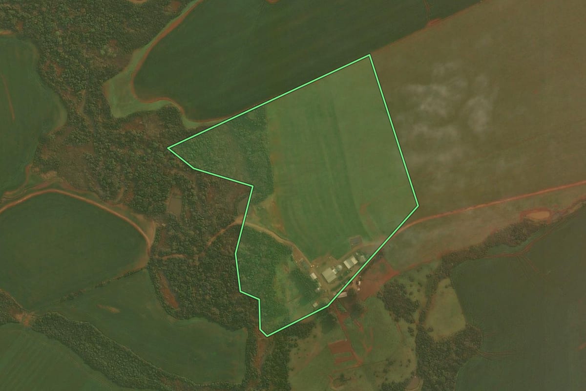 Imagem de satélite do imóvel rural em Boa Vista do Incra (RS), com o contorno declarado no CAR desenhado por cima.