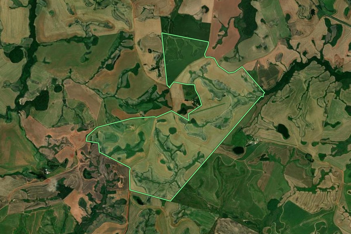 Imagem de satélite do imóvel rural em Boa Vista do Incra (RS), com o contorno declarado no CAR desenhado por cima.