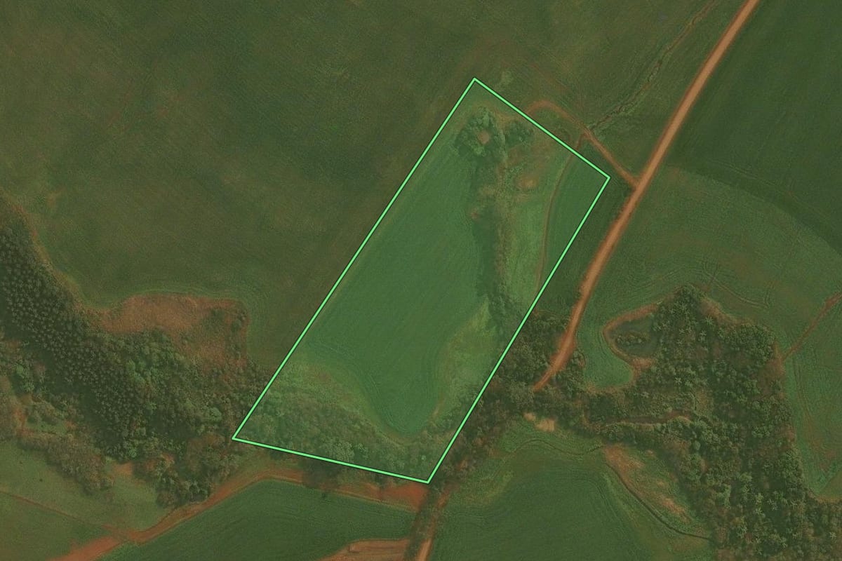 Imagem de satélite do imóvel rural em Boa Vista do Incra (RS), com o contorno declarado no CAR desenhado por cima.