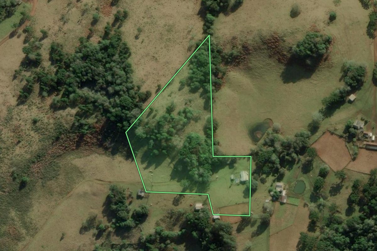 Imagem de satélite do imóvel rural em Bom Jesus (RS), com o contorno declarado no CAR desenhado por cima.