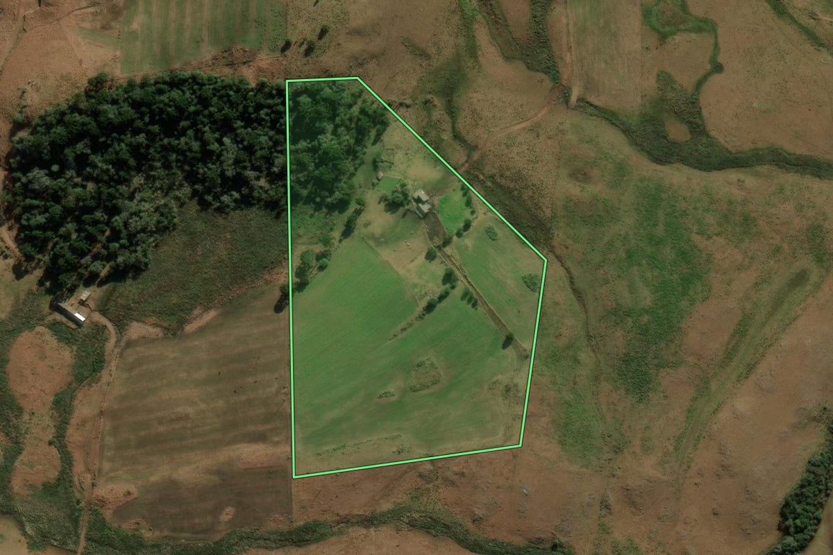 Imagem de satélite do imóvel rural em Bom Jesus (RS), com o contorno declarado no CAR desenhado por cima.