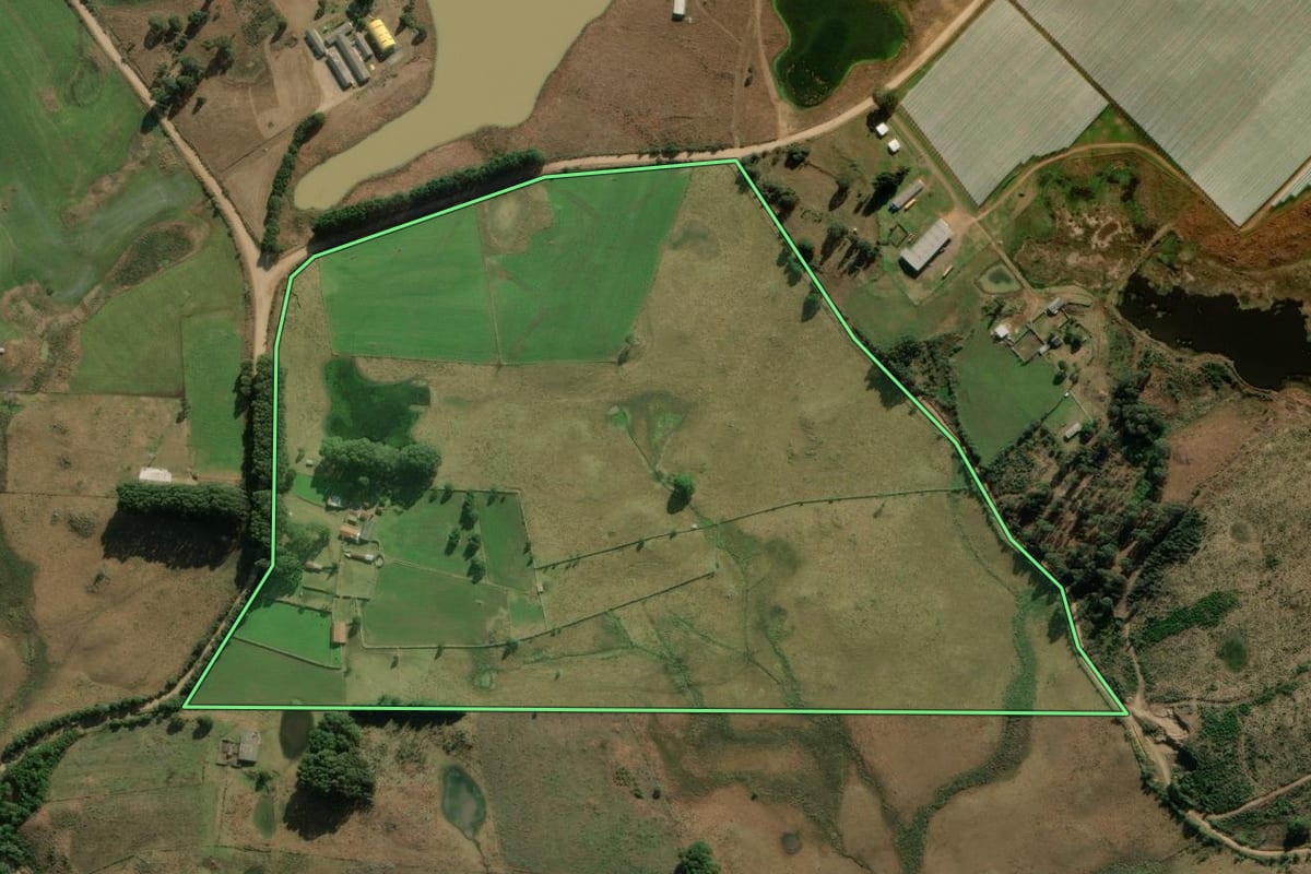 Imagem de satélite do imóvel rural em Bom Jesus (RS), com o contorno declarado no CAR desenhado por cima.