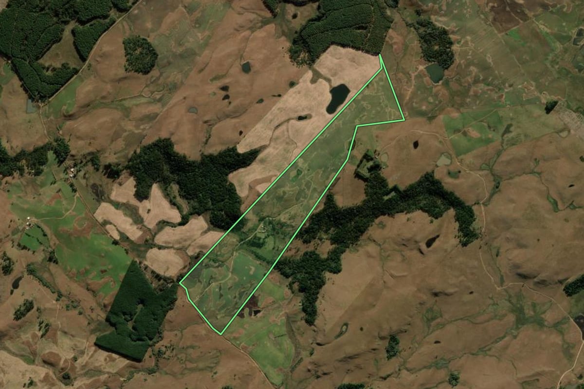 Imagem de satélite do imóvel rural em Bom Jesus (RS), com o contorno declarado no CAR desenhado por cima.