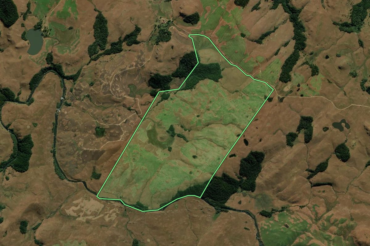 Imagem de satélite do imóvel rural em Bom Jesus (RS), com o contorno declarado no CAR desenhado por cima.
