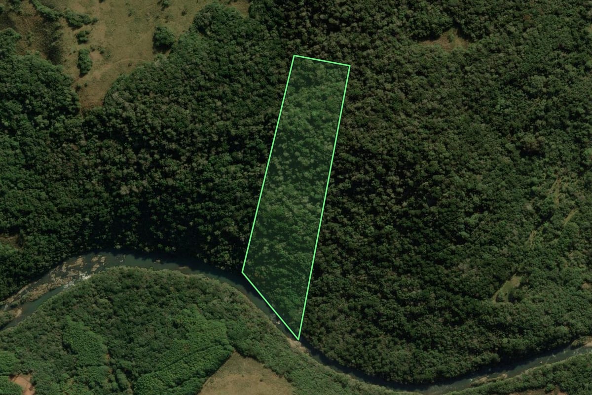 Imagem de satélite do imóvel rural em Bom Jesus (RS), com o contorno declarado no CAR desenhado por cima.