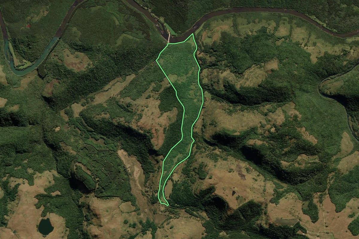Imagem de satélite do imóvel rural em Bom Jesus (RS), com o contorno declarado no CAR desenhado por cima.