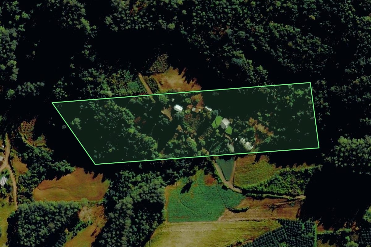 Imagem de satélite do imóvel rural em Bom Princípio (RS), com o contorno declarado no CAR desenhado por cima.