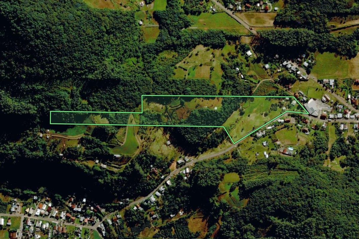 Imagem de satélite do imóvel rural em Bom Princípio (RS), com o contorno declarado no CAR desenhado por cima.