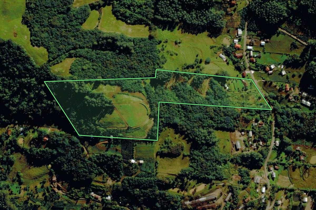 Imagem de satélite do imóvel rural em Bom Princípio (RS), com o contorno declarado no CAR desenhado por cima.