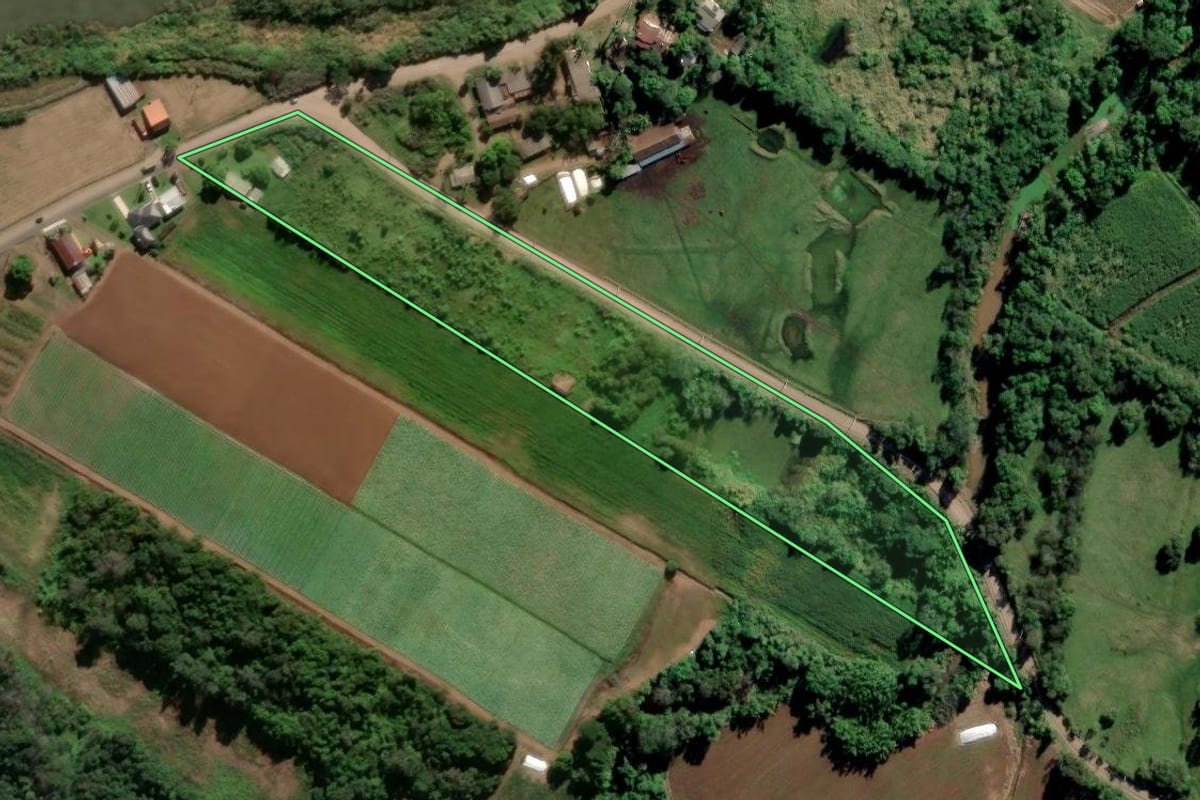 Imagem de satélite do imóvel rural em Bom Princípio (RS), com o contorno declarado no CAR desenhado por cima.