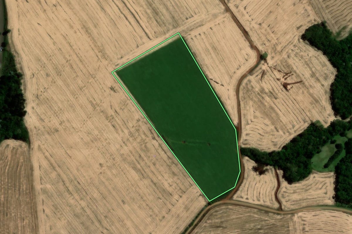 Imagem de satélite do imóvel rural em Bom Progresso (RS), com o contorno declarado no CAR desenhado por cima.