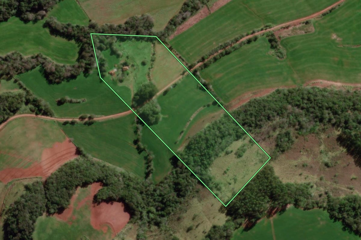 Imagem de satélite do imóvel rural em Bom Progresso (RS), com o contorno declarado no CAR desenhado por cima.
