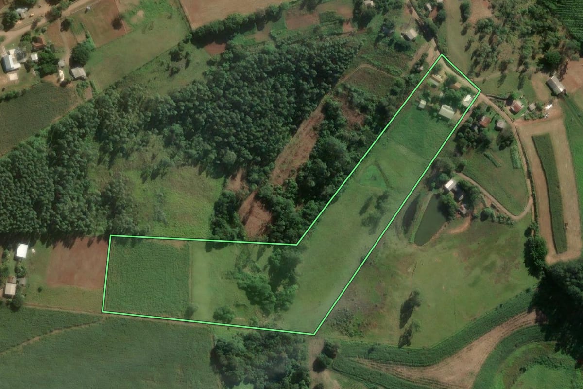 Imagem de satélite do imóvel rural em Bom Retiro do Sul (RS), com o contorno declarado no CAR desenhado por cima.