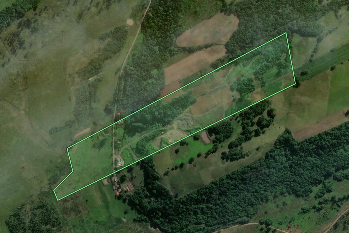 Imagem de satélite do imóvel rural em Bom Retiro do Sul (RS), com o contorno declarado no CAR desenhado por cima.