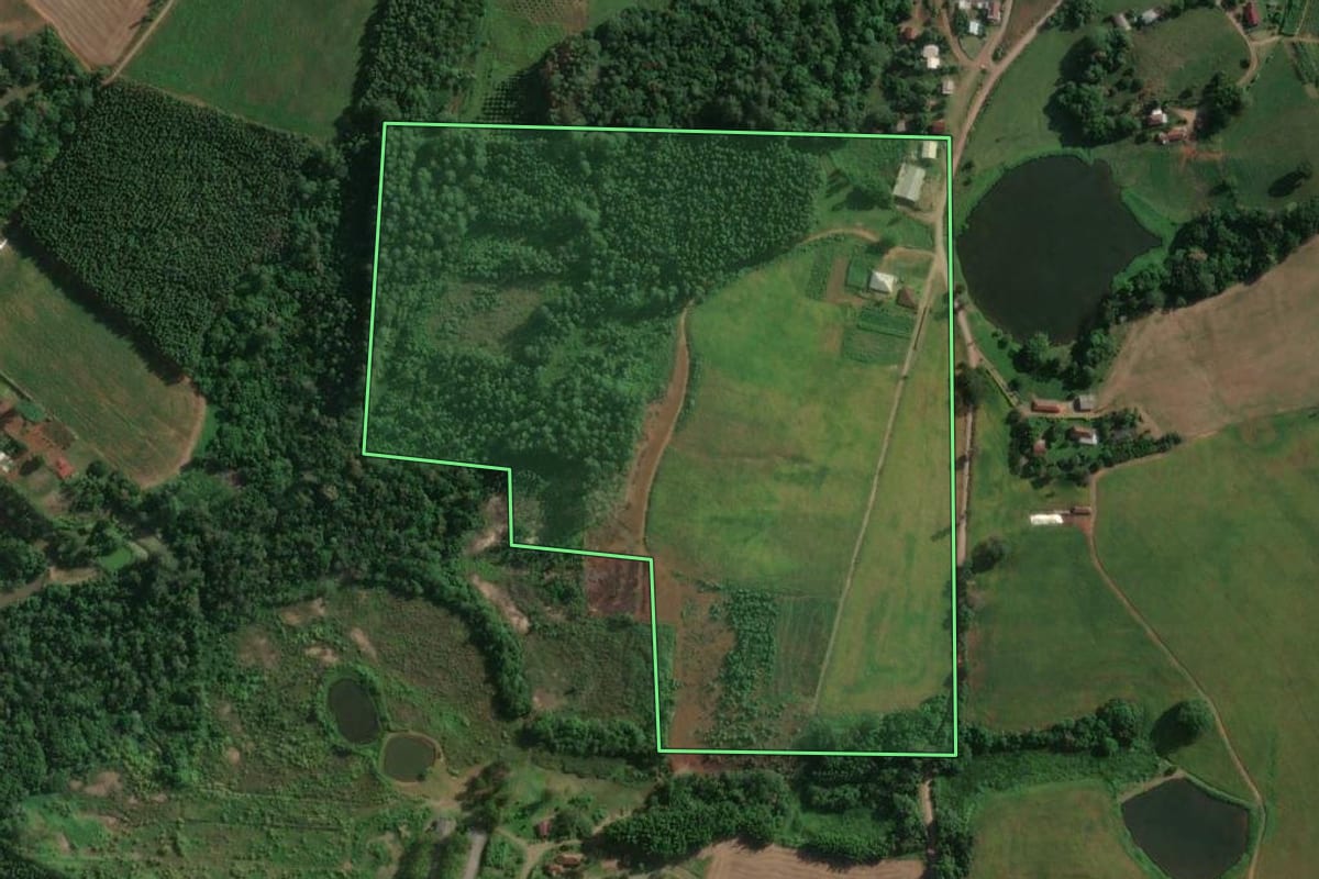 Imagem de satélite do imóvel rural em Bom Retiro do Sul (RS), com o contorno declarado no CAR desenhado por cima.