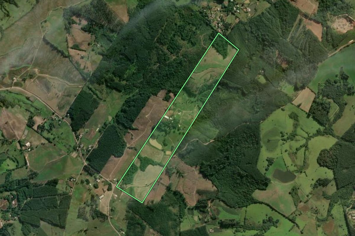 Imagem de satélite do imóvel rural em Bom Retiro do Sul (RS), com o contorno declarado no CAR desenhado por cima.