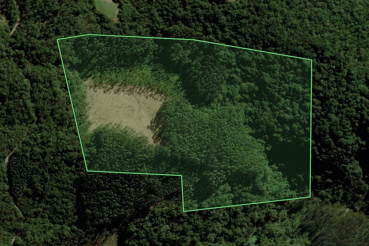 Imagem de satélite do imóvel rural em Boqueirão do Leão (RS), com o contorno declarado no CAR desenhado por cima.