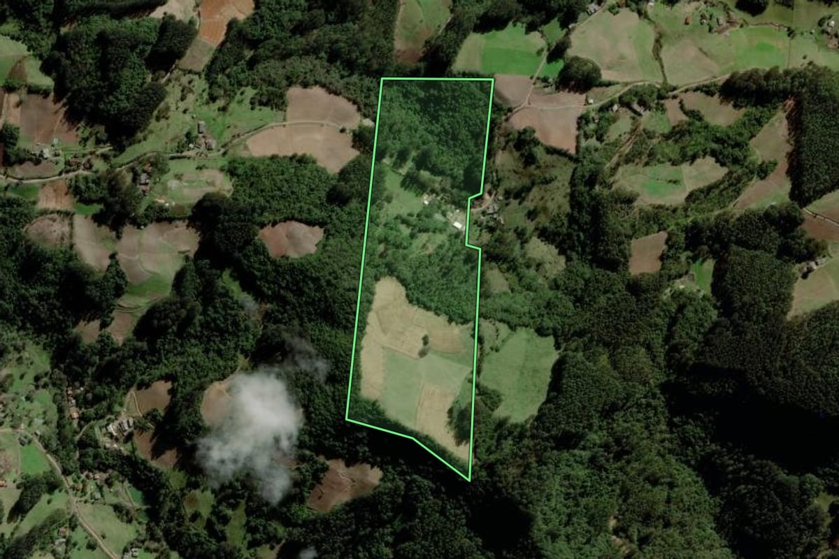 Imagem de satélite do imóvel rural em Boqueirão do Leão (RS), com o contorno declarado no CAR desenhado por cima.