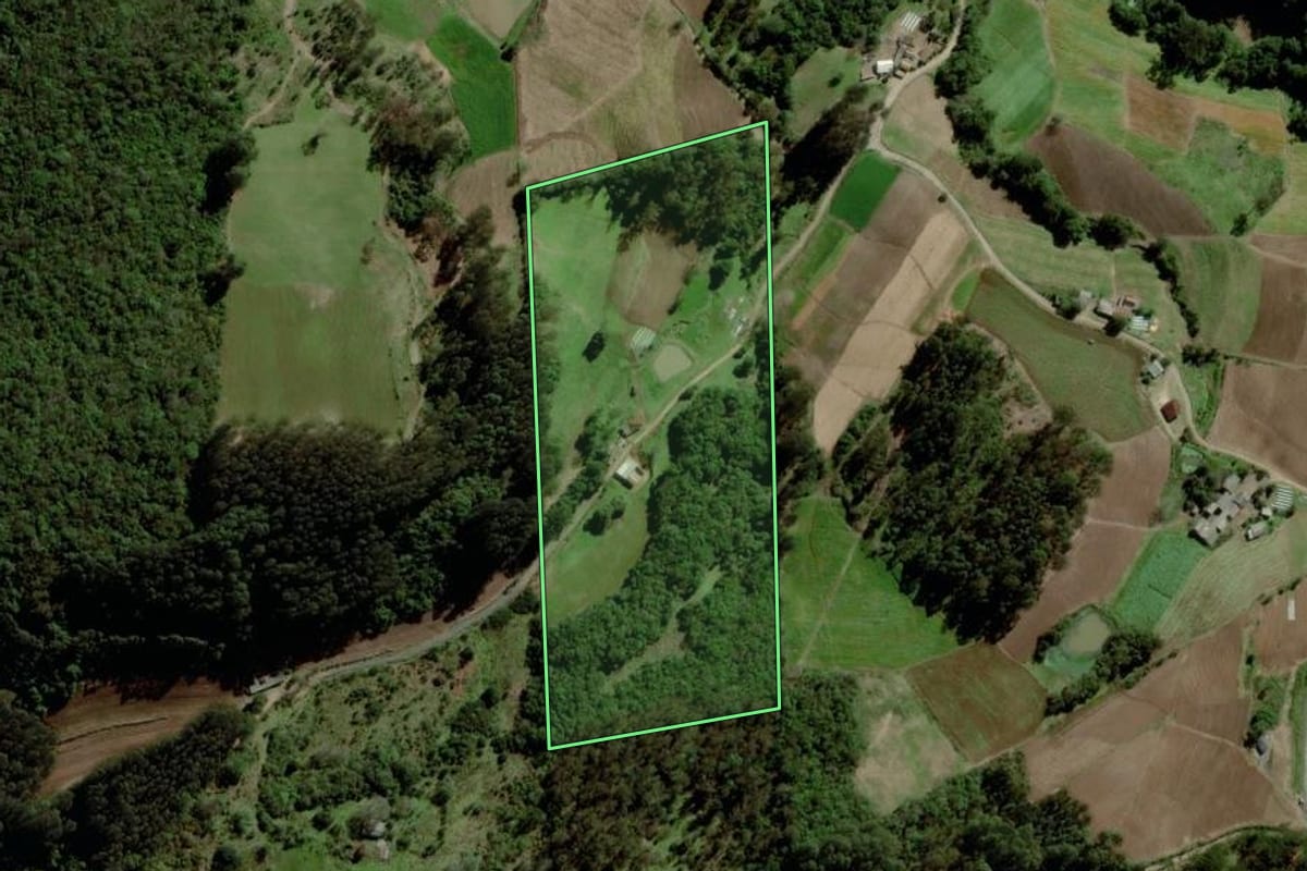 Imagem de satélite do imóvel rural em Boqueirão do Leão (RS), com o contorno declarado no CAR desenhado por cima.