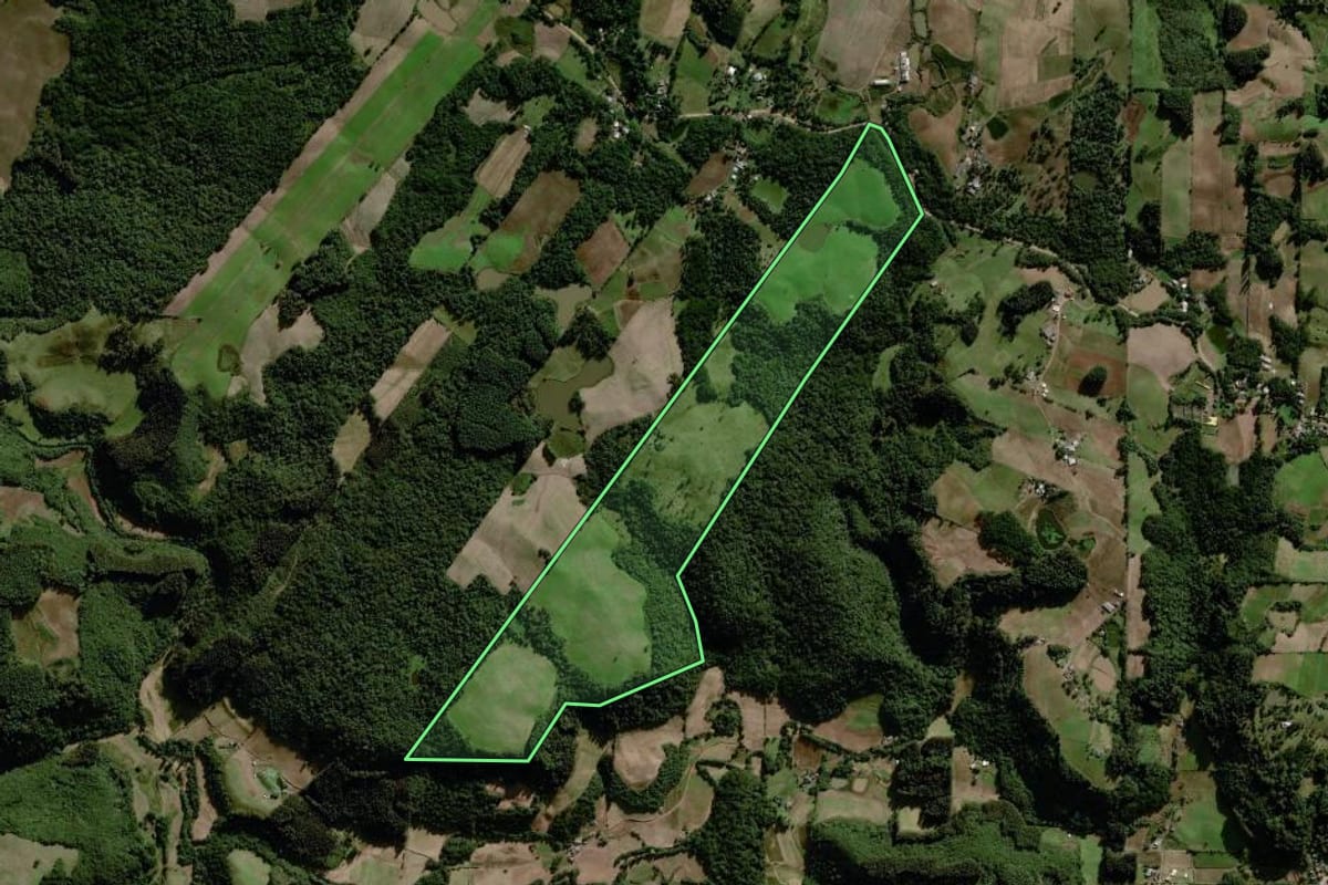 Imagem de satélite do imóvel rural em Boqueirão do Leão (RS), com o contorno declarado no CAR desenhado por cima.