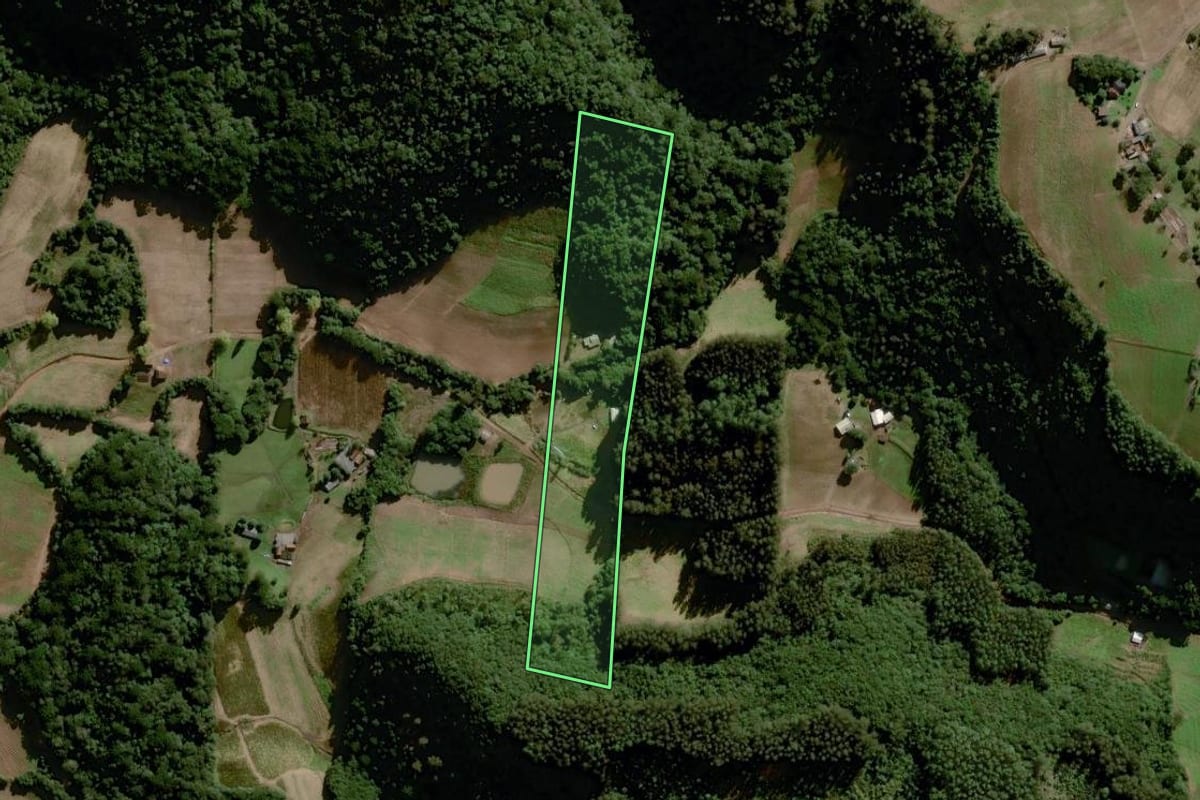 Imagem de satélite do imóvel rural em Boqueirão do Leão (RS), com o contorno declarado no CAR desenhado por cima.