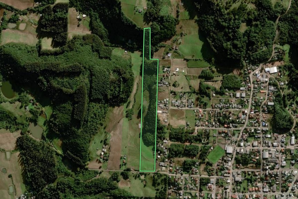 Imagem de satélite do imóvel rural em Boqueirão do Leão (RS), com o contorno declarado no CAR desenhado por cima.