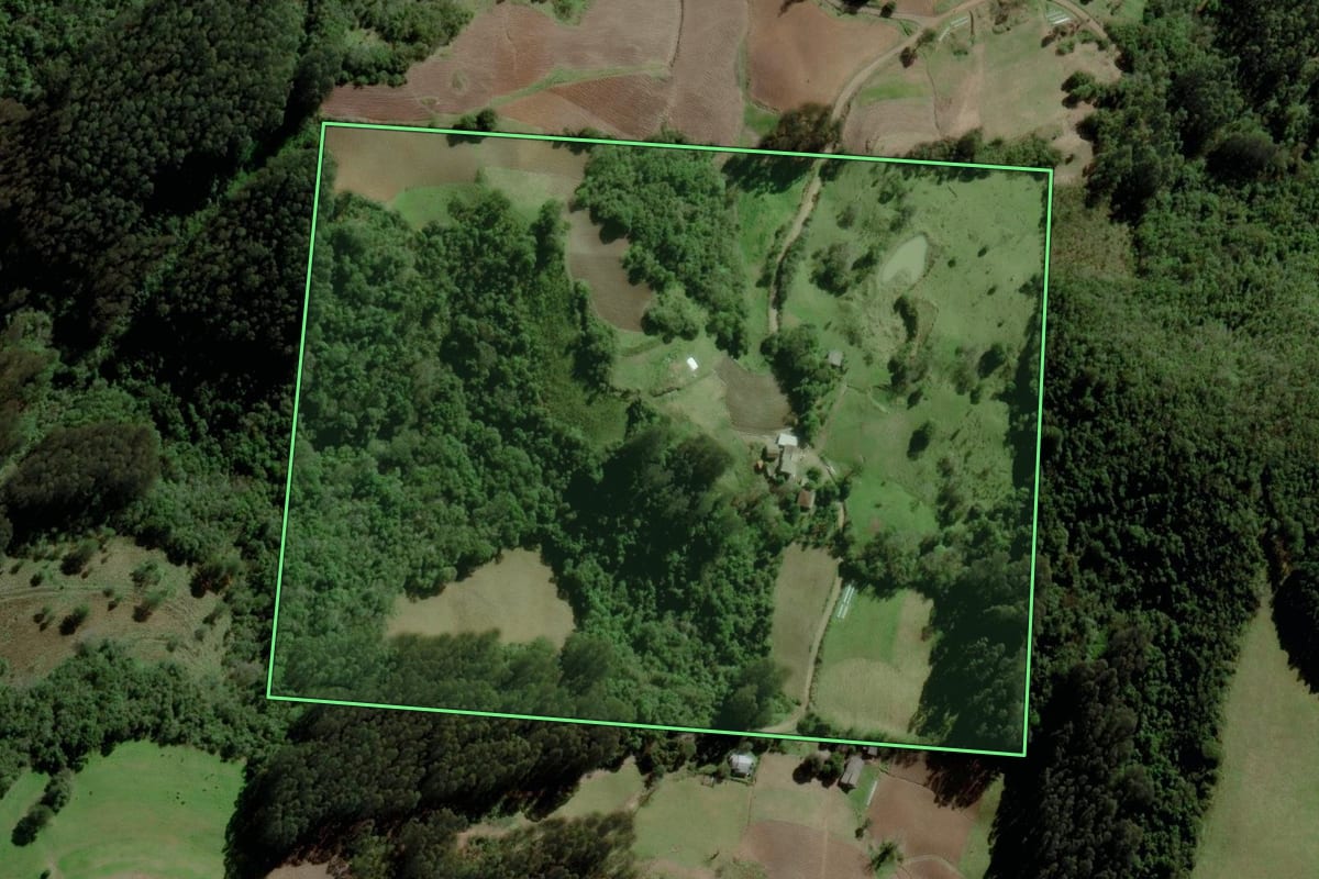 Imagem de satélite do imóvel rural em Boqueirão do Leão (RS), com o contorno declarado no CAR desenhado por cima.