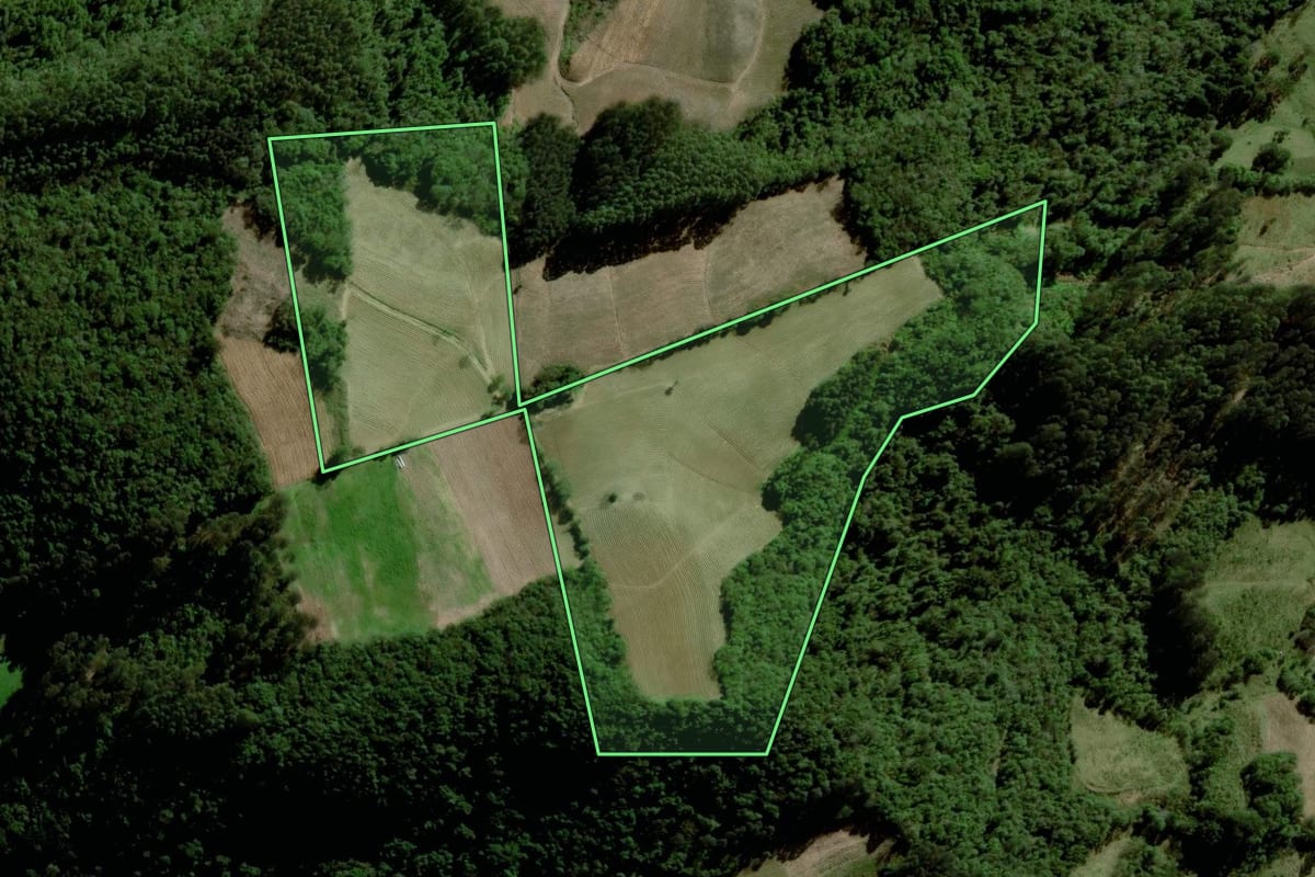 Imagem de satélite do imóvel rural em Boqueirão do Leão (RS), com o contorno declarado no CAR desenhado por cima.