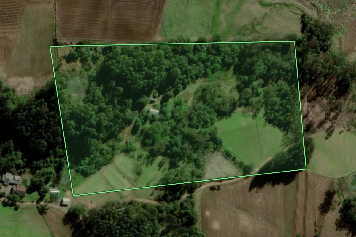Imagem de satélite do imóvel rural em Boqueirão do Leão (RS), com o contorno declarado no CAR desenhado por cima.