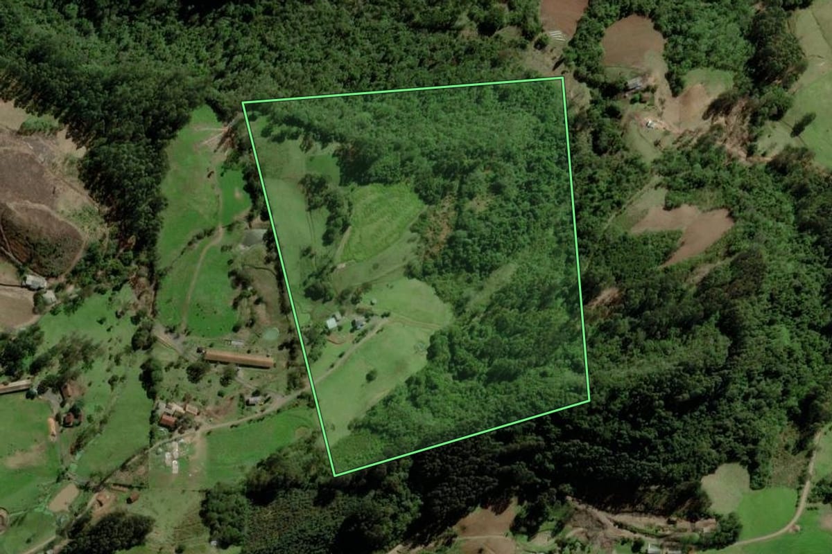 Imagem de satélite do imóvel rural em Boqueirão do Leão (RS), com o contorno declarado no CAR desenhado por cima.