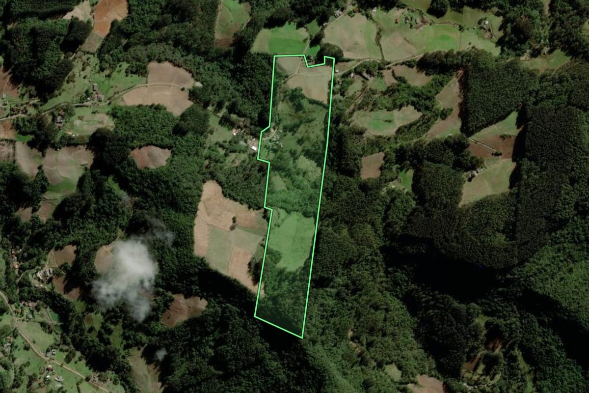 Imagem de satélite do imóvel rural em Boqueirão do Leão (RS), com o contorno declarado no CAR desenhado por cima.