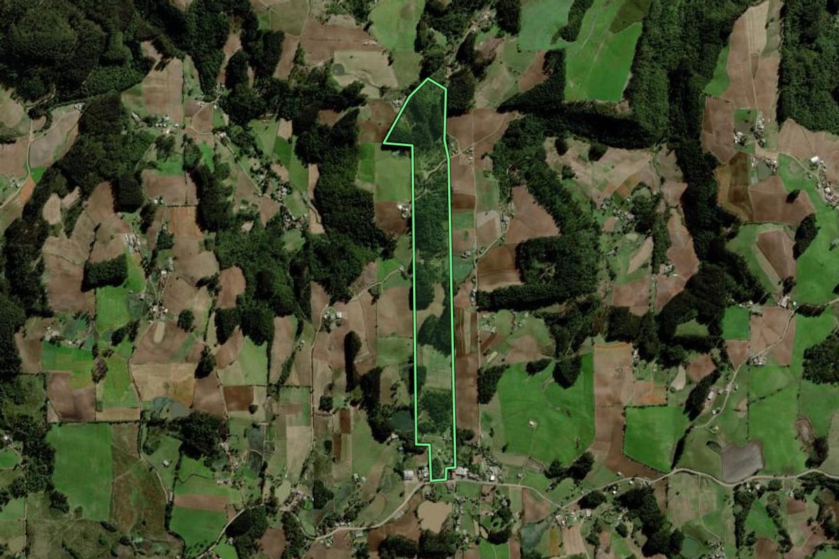 Imagem de satélite do imóvel rural em Boqueirão do Leão (RS), com o contorno declarado no CAR desenhado por cima.