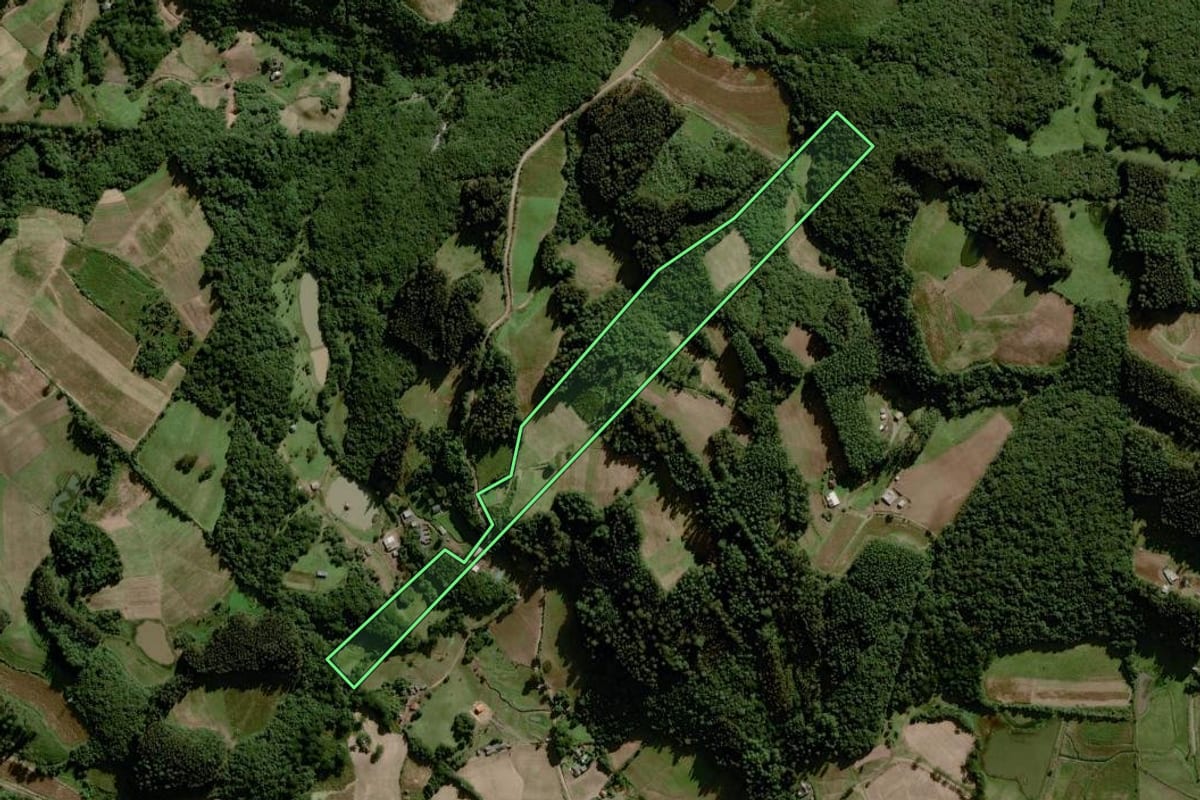 Imagem de satélite do imóvel rural em Boqueirão do Leão (RS), com o contorno declarado no CAR desenhado por cima.