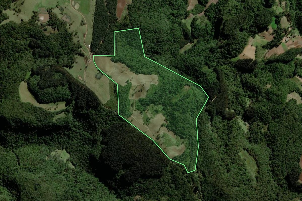 Imagem de satélite do imóvel rural em Boqueirão do Leão (RS), com o contorno declarado no CAR desenhado por cima.