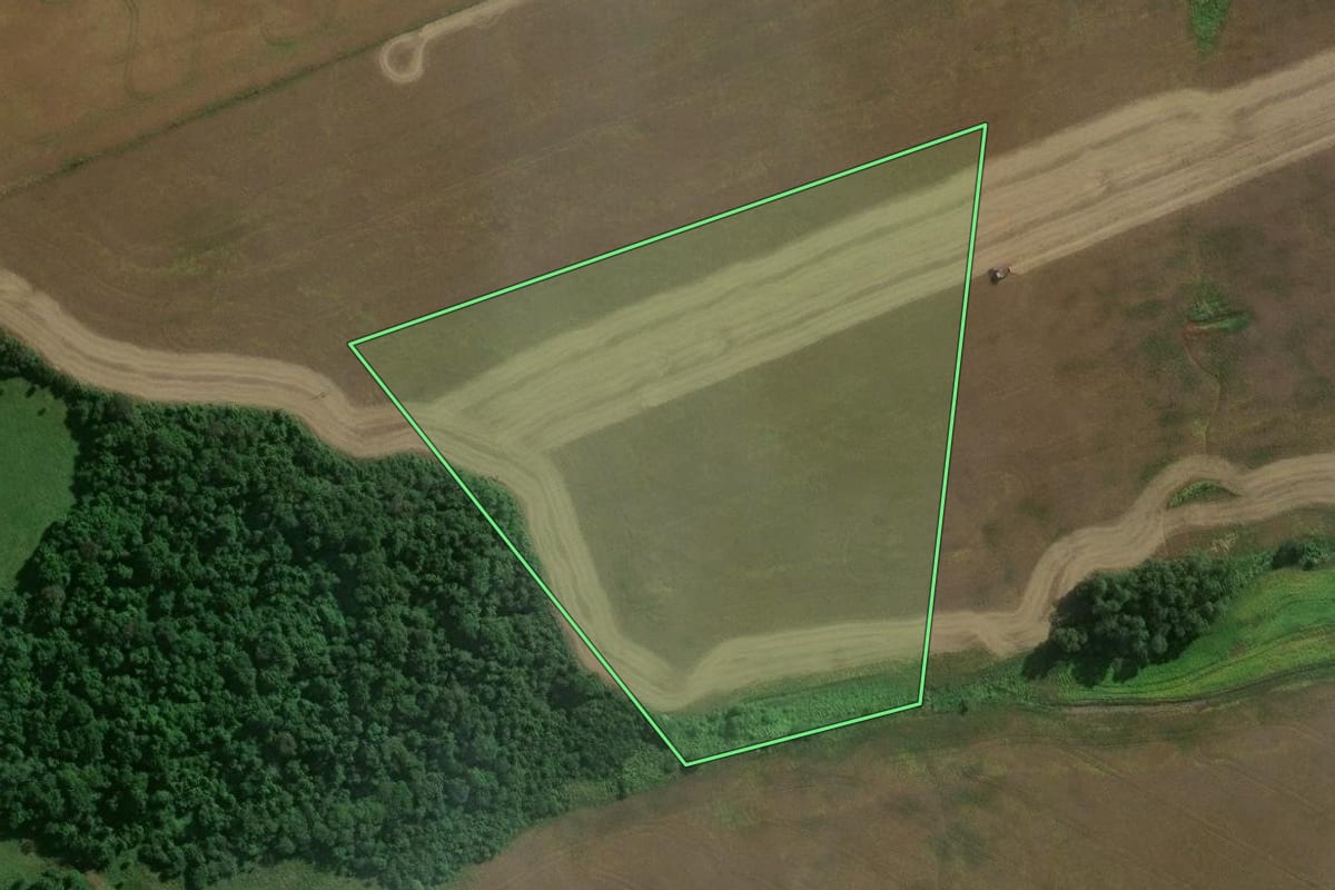 Imagem de satélite do imóvel rural em Bossoroca (RS), com o contorno declarado no CAR desenhado por cima.