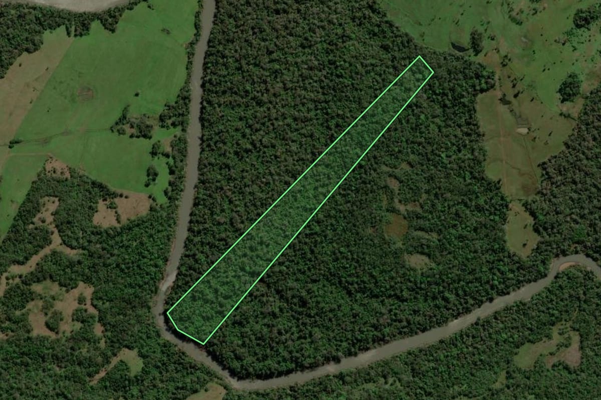 Imagem de satélite do imóvel rural em Bossoroca (RS), com o contorno declarado no CAR desenhado por cima.