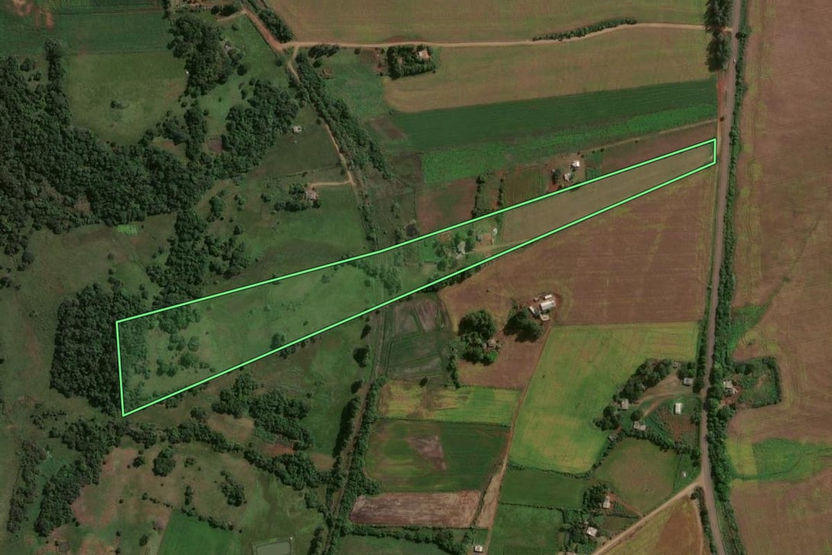 Imagem de satélite do imóvel rural em Bossoroca (RS), com o contorno declarado no CAR desenhado por cima.