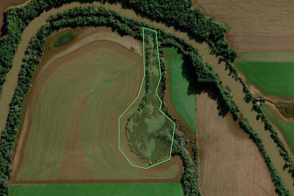 Imagem de satélite do imóvel rural em Bozano (RS), com o contorno declarado no CAR desenhado por cima.
