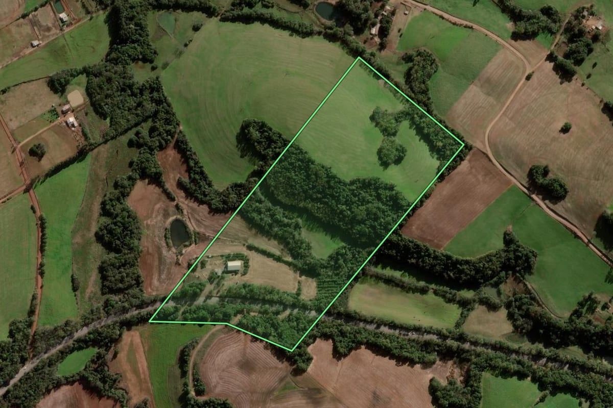 Imagem de satélite do imóvel rural em Bozano (RS), com o contorno declarado no CAR desenhado por cima.