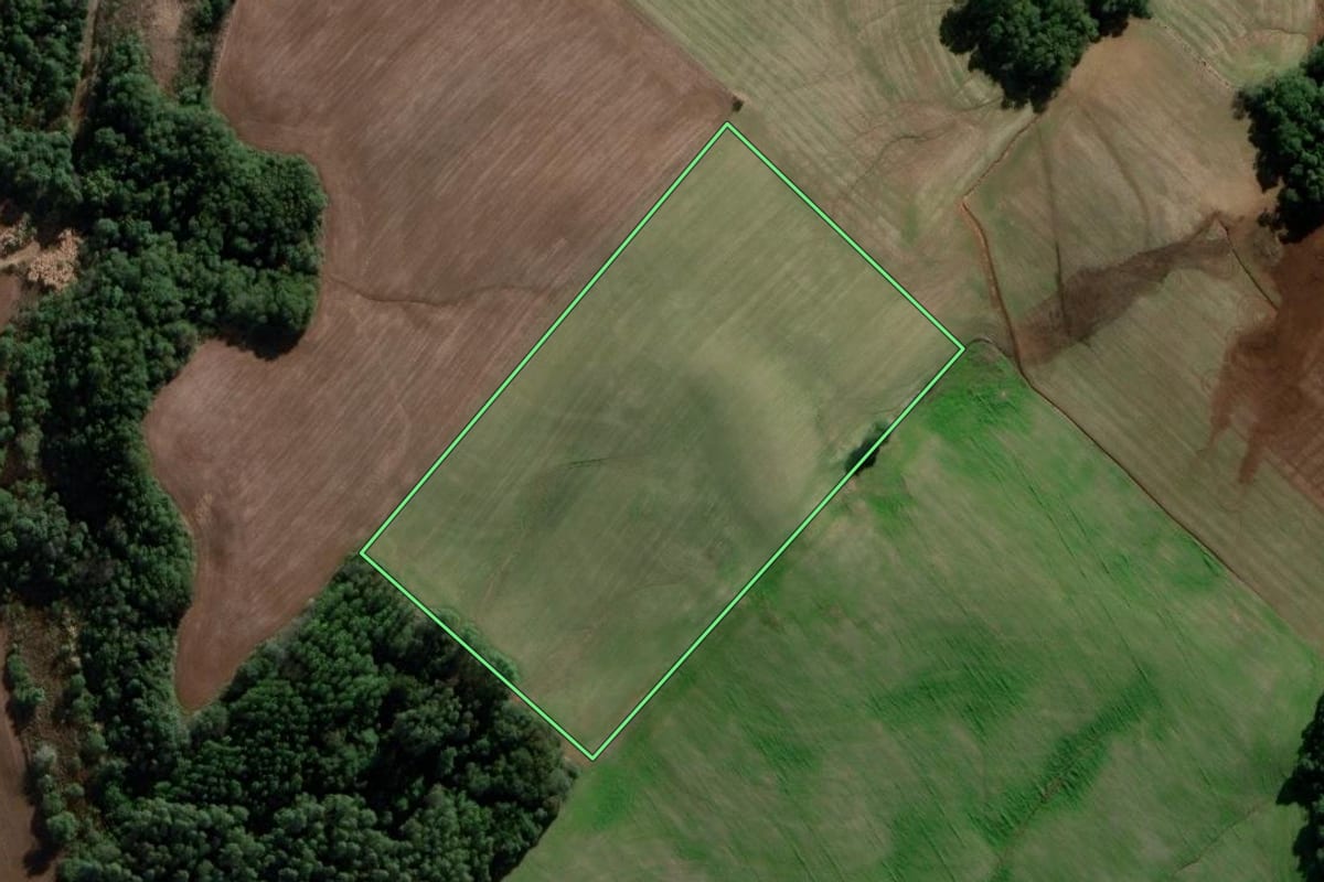 Imagem de satélite do imóvel rural em Bozano (RS), com o contorno declarado no CAR desenhado por cima.