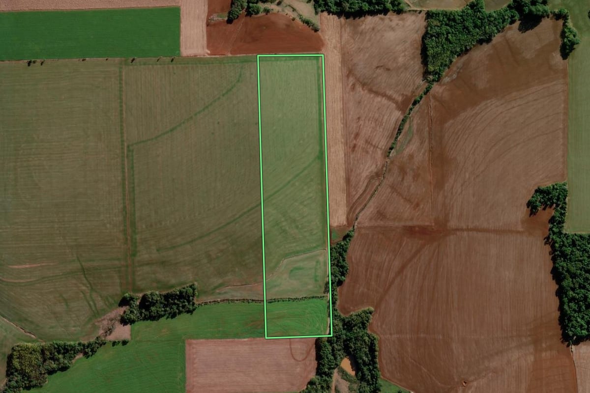 Imagem de satélite do imóvel rural em Bozano (RS), com o contorno declarado no CAR desenhado por cima.