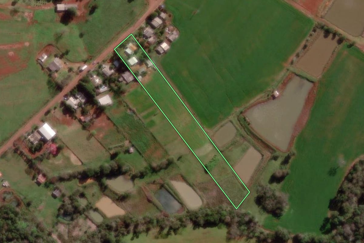 Imagem de satélite do imóvel rural em Braga (RS), com o contorno declarado no CAR desenhado por cima.