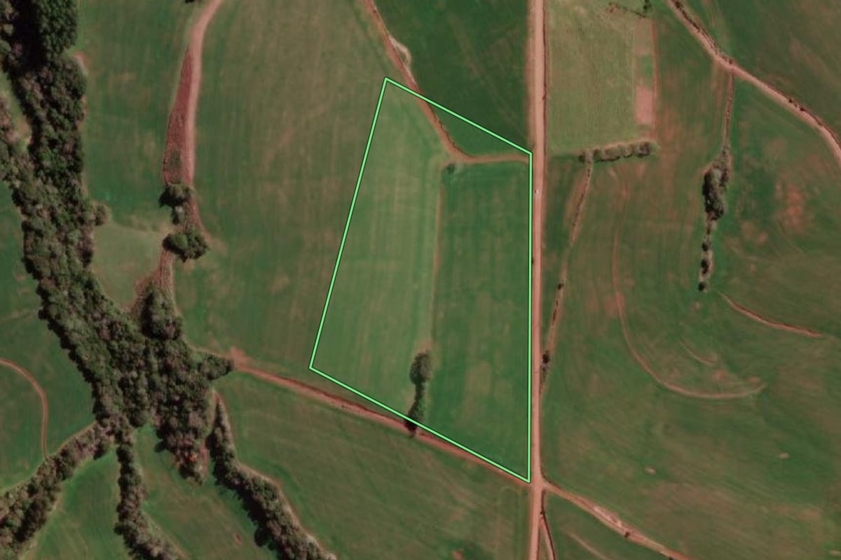 Imagem de satélite do imóvel rural em Braga (RS), com o contorno declarado no CAR desenhado por cima.